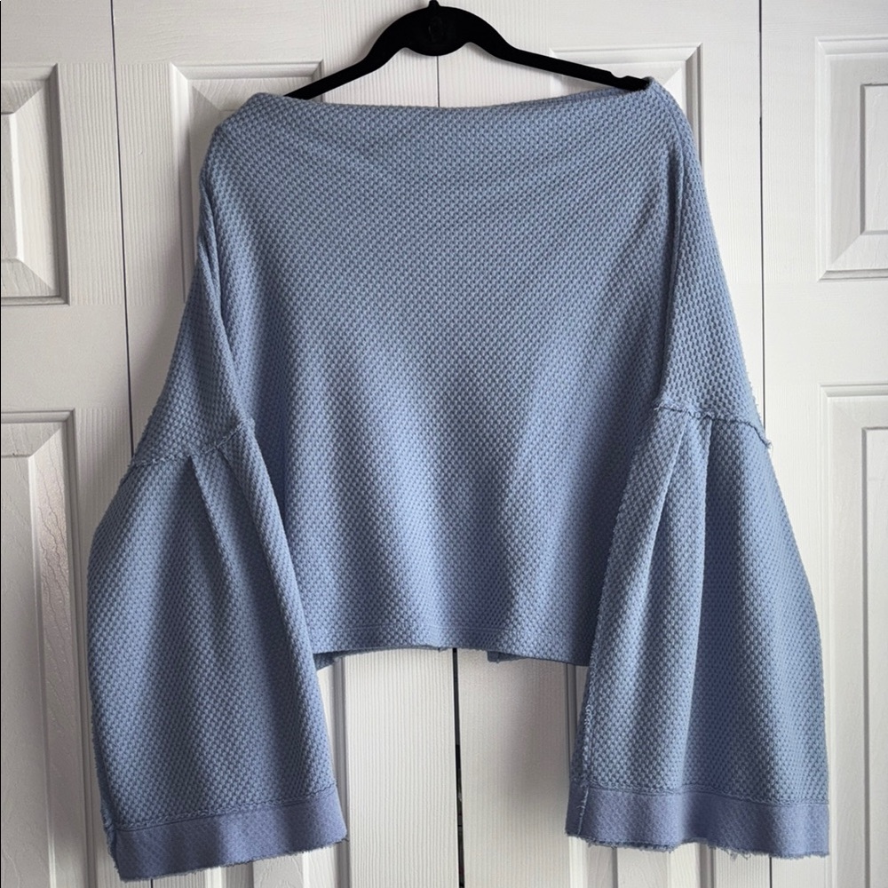 We The Free Blue Off-the-Shoulder Sweater with Bell Sleeves